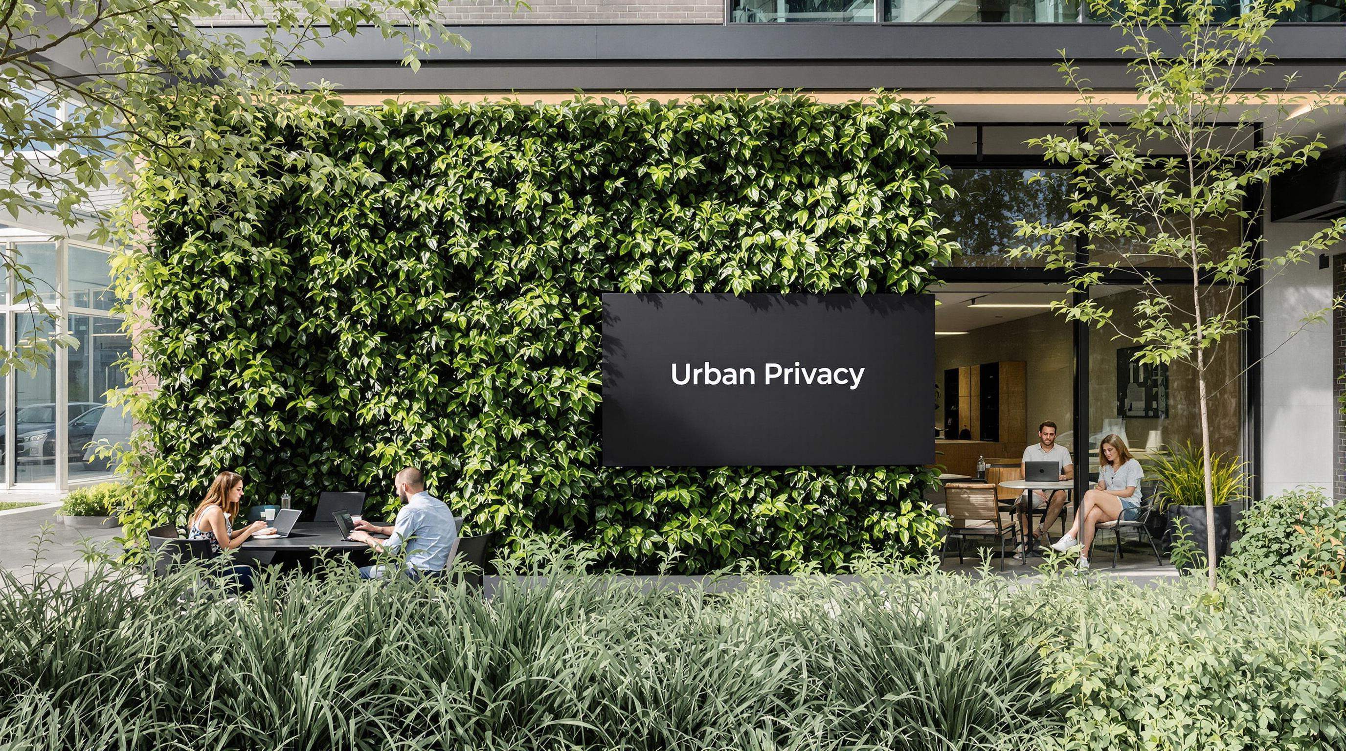 Urban patio and office separated by living green privacy buffers