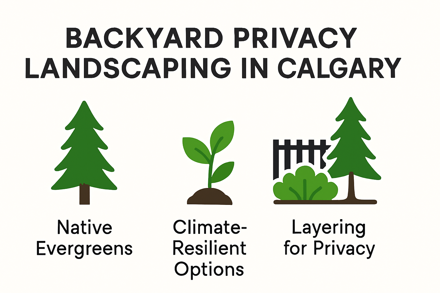 Infographic showing plant choices and layering for backyard privacy landscaping