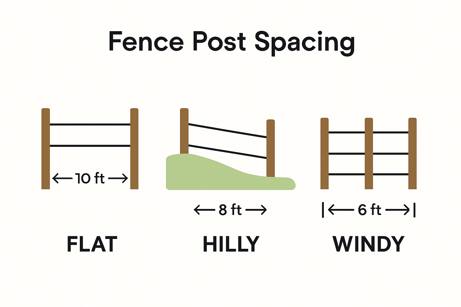 Infographic showing fence post spacing by terrain type