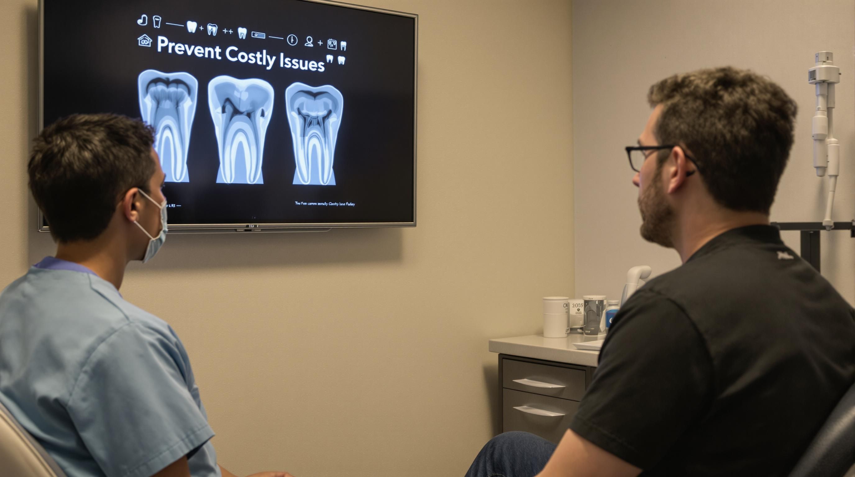 Dentist consults family about prevention and dental costs in clinic