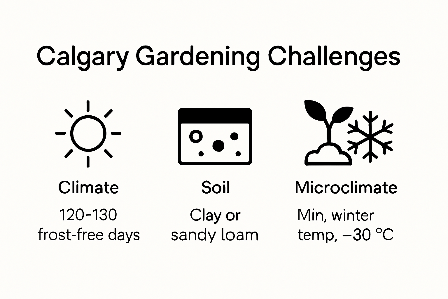 Infographic showing Calgary gardening climate and soil challenges
