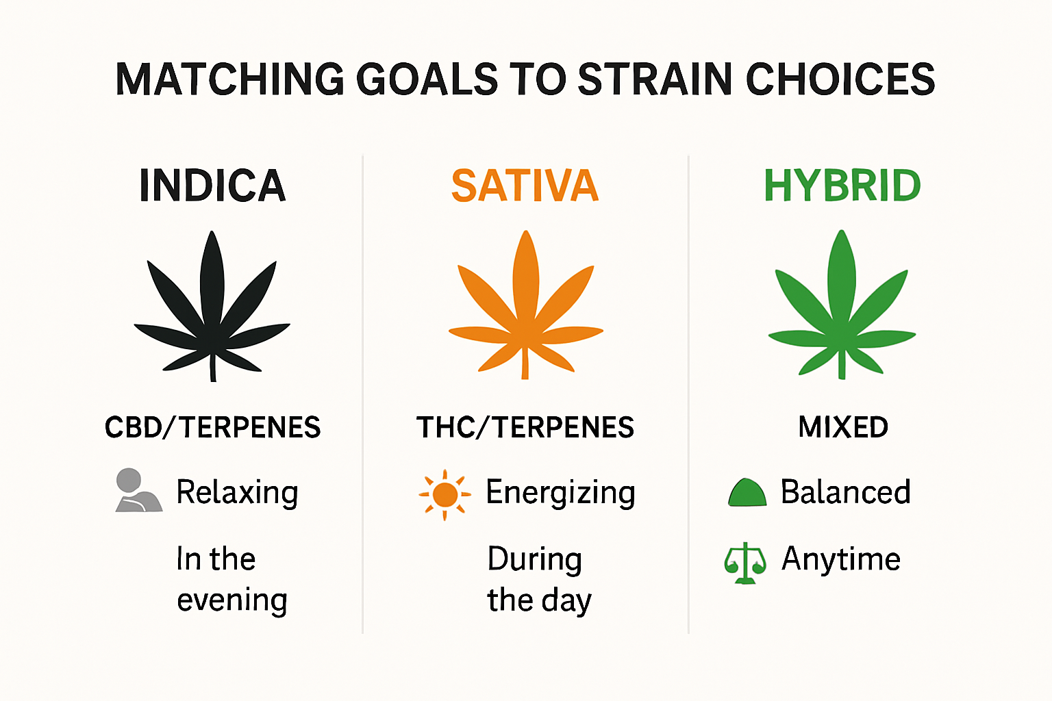 Infographic comparing cannabis strain types and effects