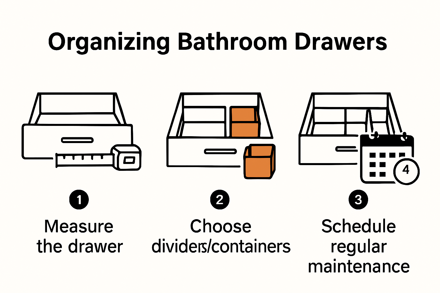 Infographic showing process to organize bathroom drawers