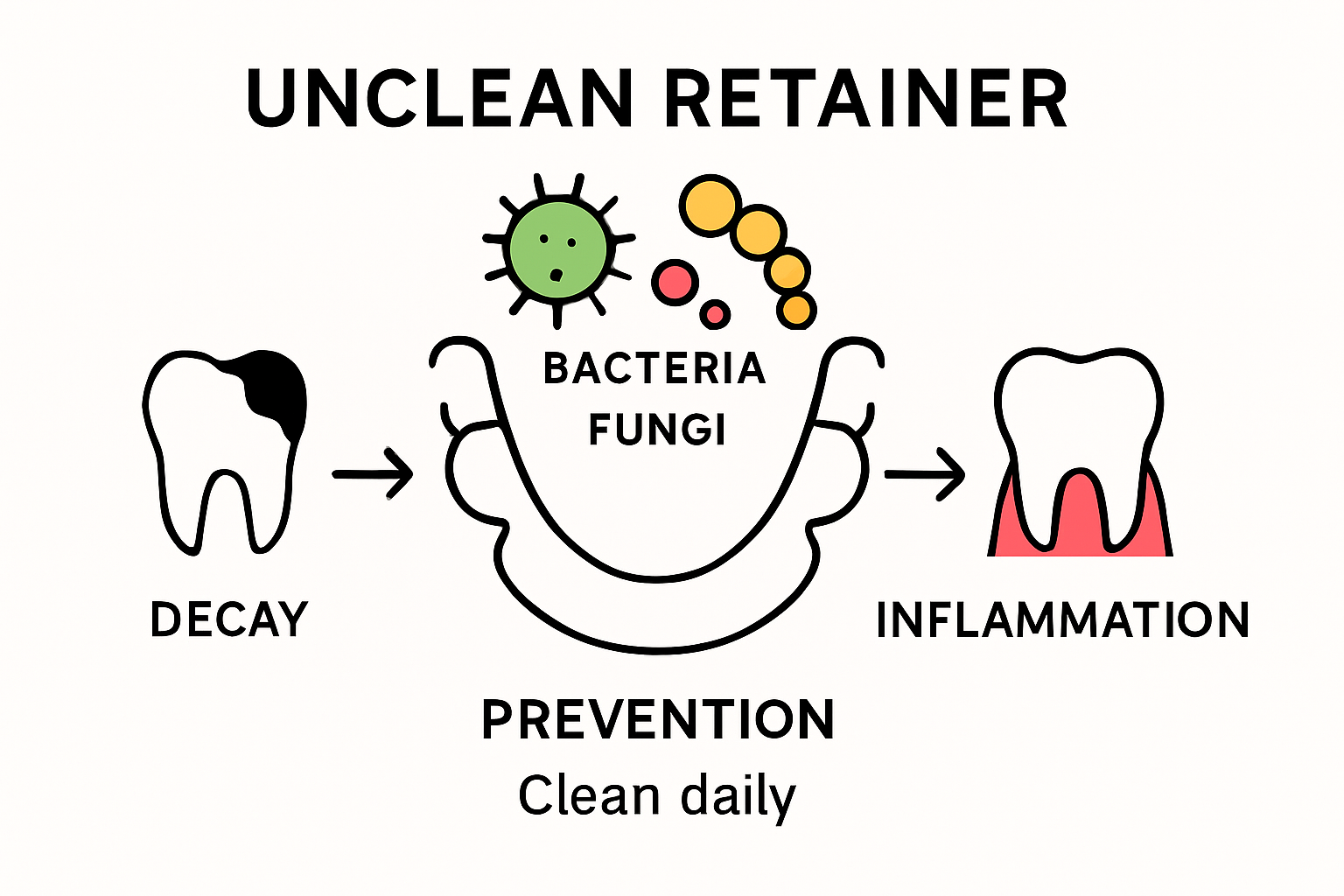 Infographic showing bacteria risks from dirty retainers
