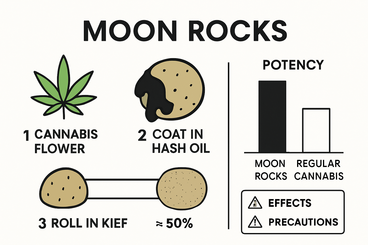 Moon rocks manufacturing process and THC levels infographic
