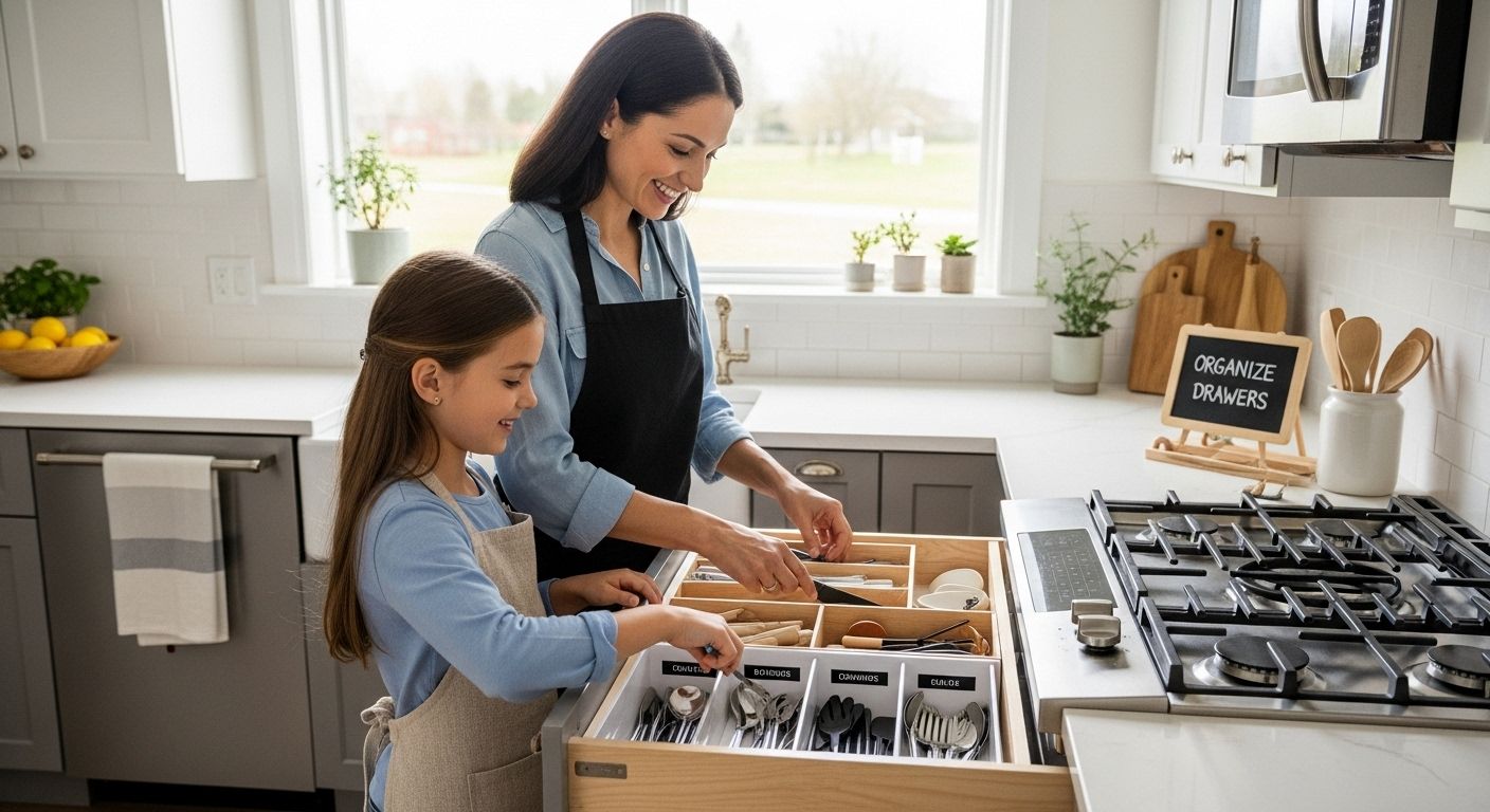 family kitchen organize drawers