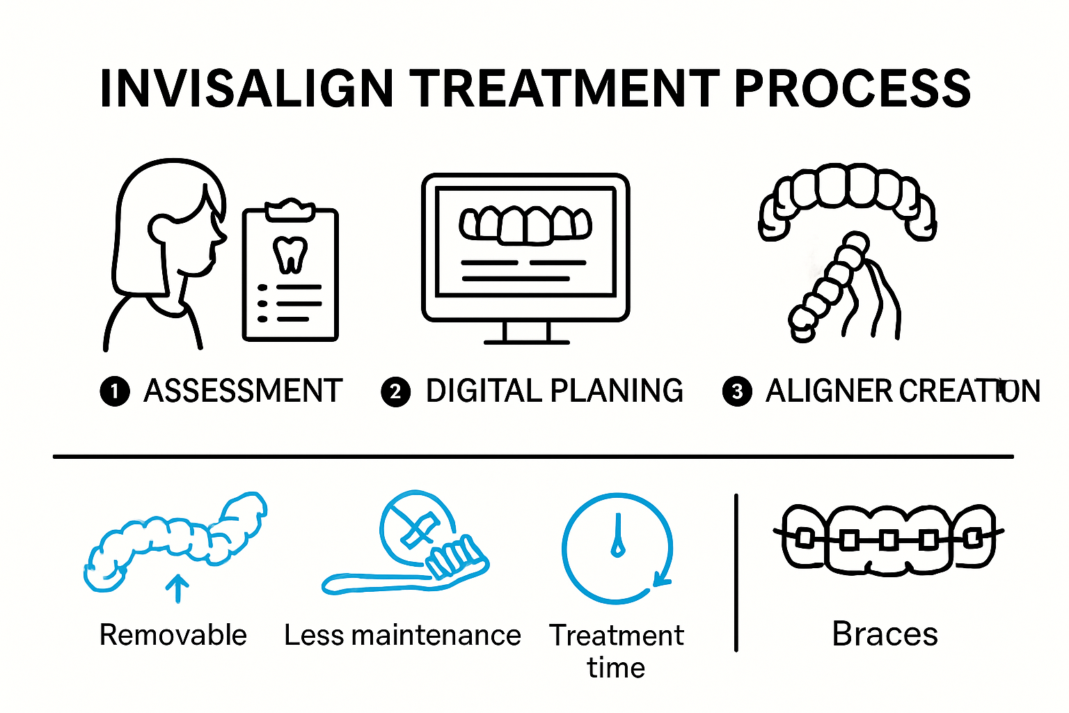 Infographic comparing Invisalign process with braces for Langley families