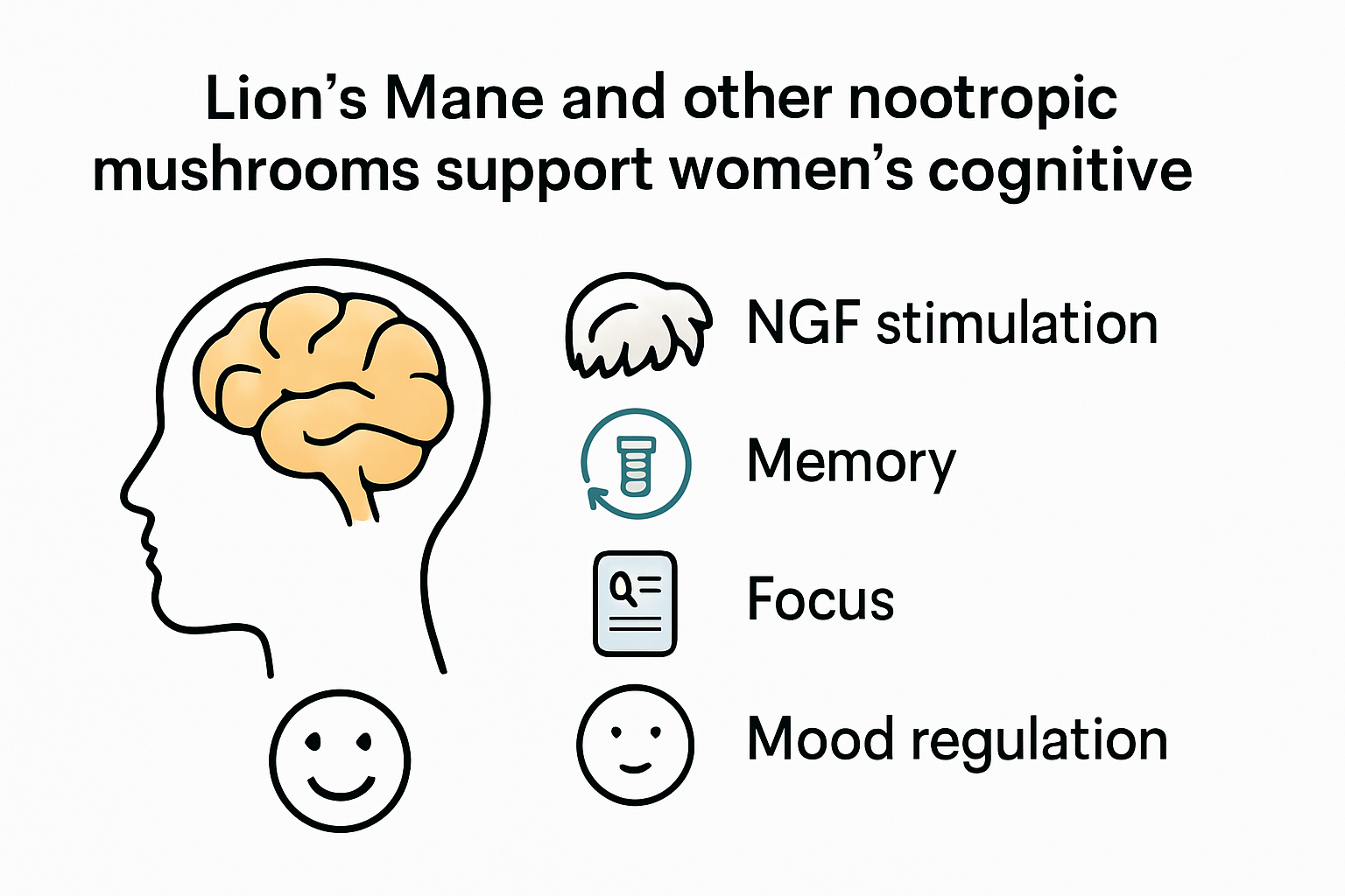 Infographic showing nootropic mushroom cognitive benefits for women