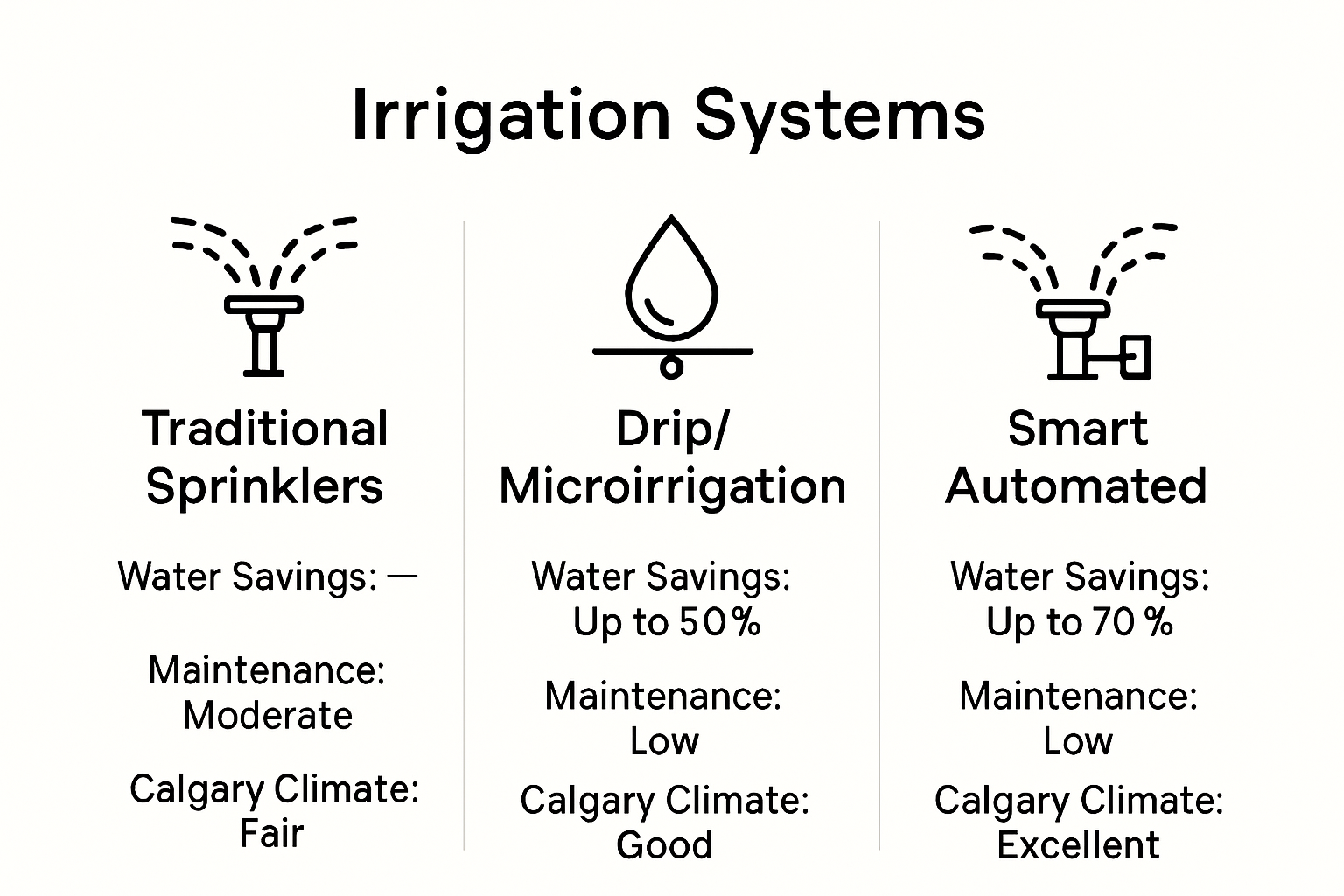 Comparison chart of Calgary irrigation systems