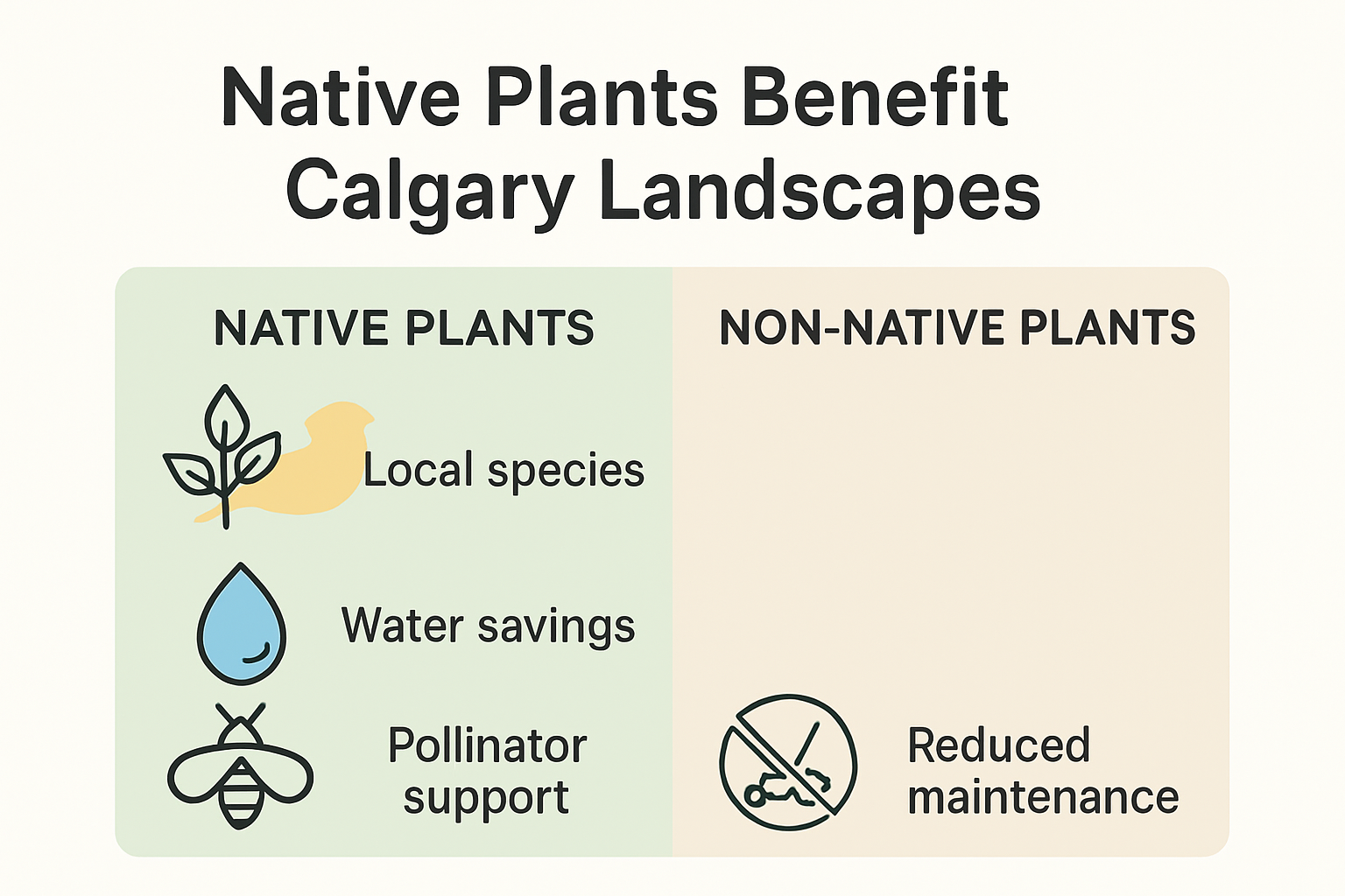 Infographic showing benefits of native plants for Calgary sustainable landscapes