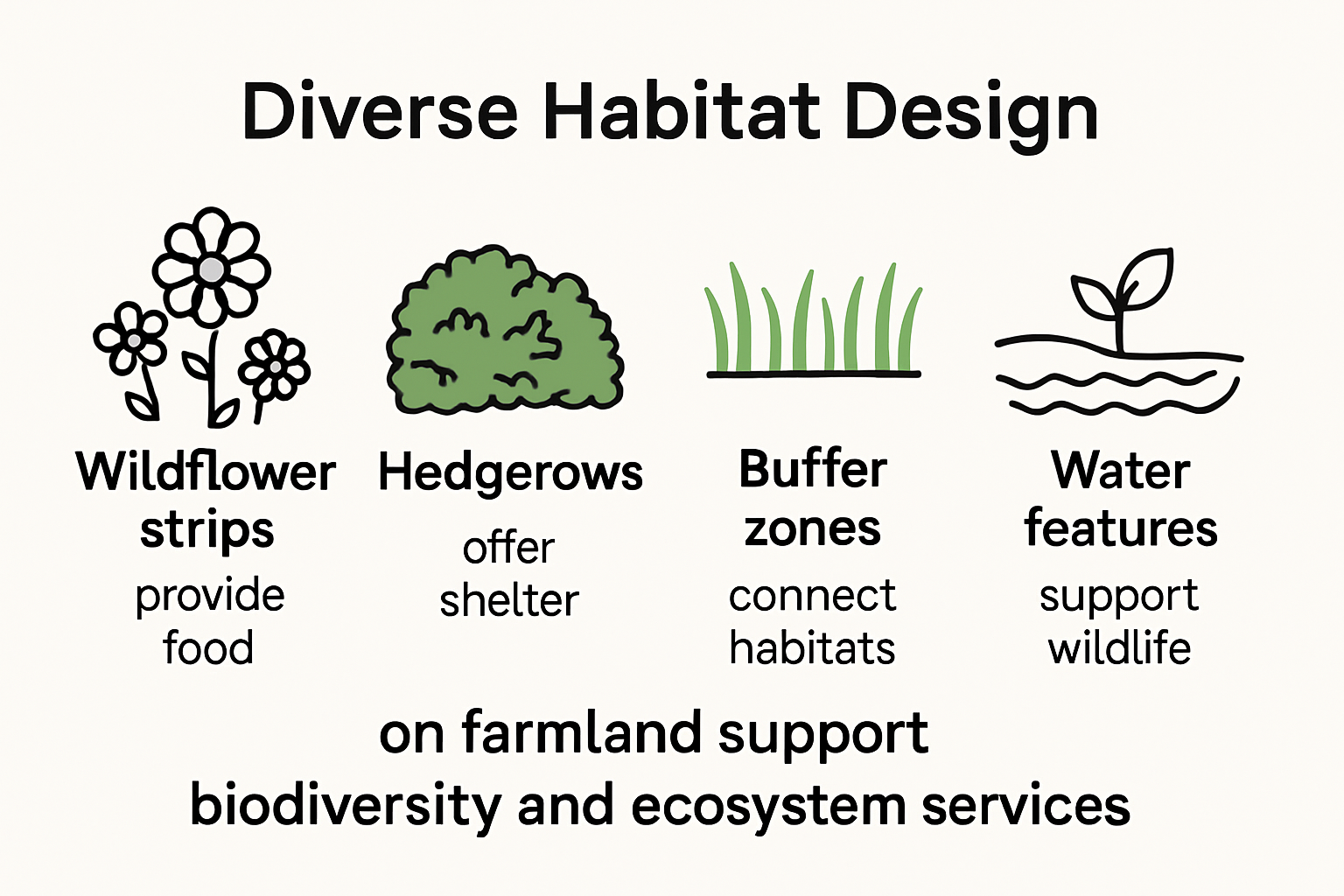 Infographic showing habitat designs for wildlife friendly farms
