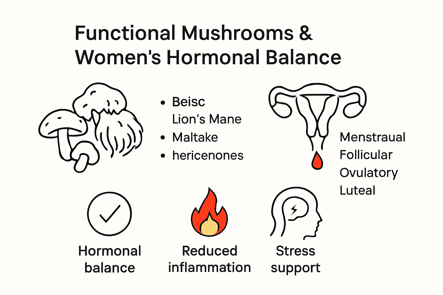 Infographic mapping mushrooms' effects on women's hormones and inflammation