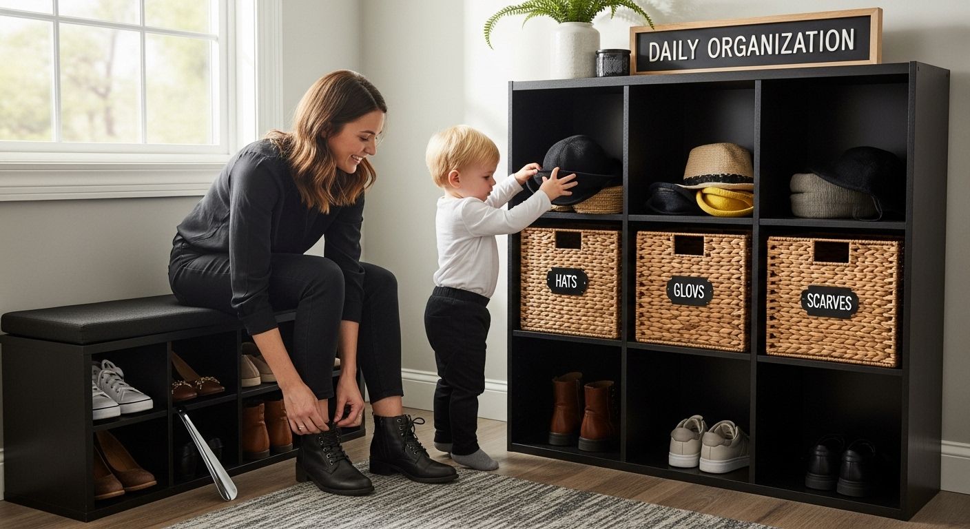 entryway closet daily organization