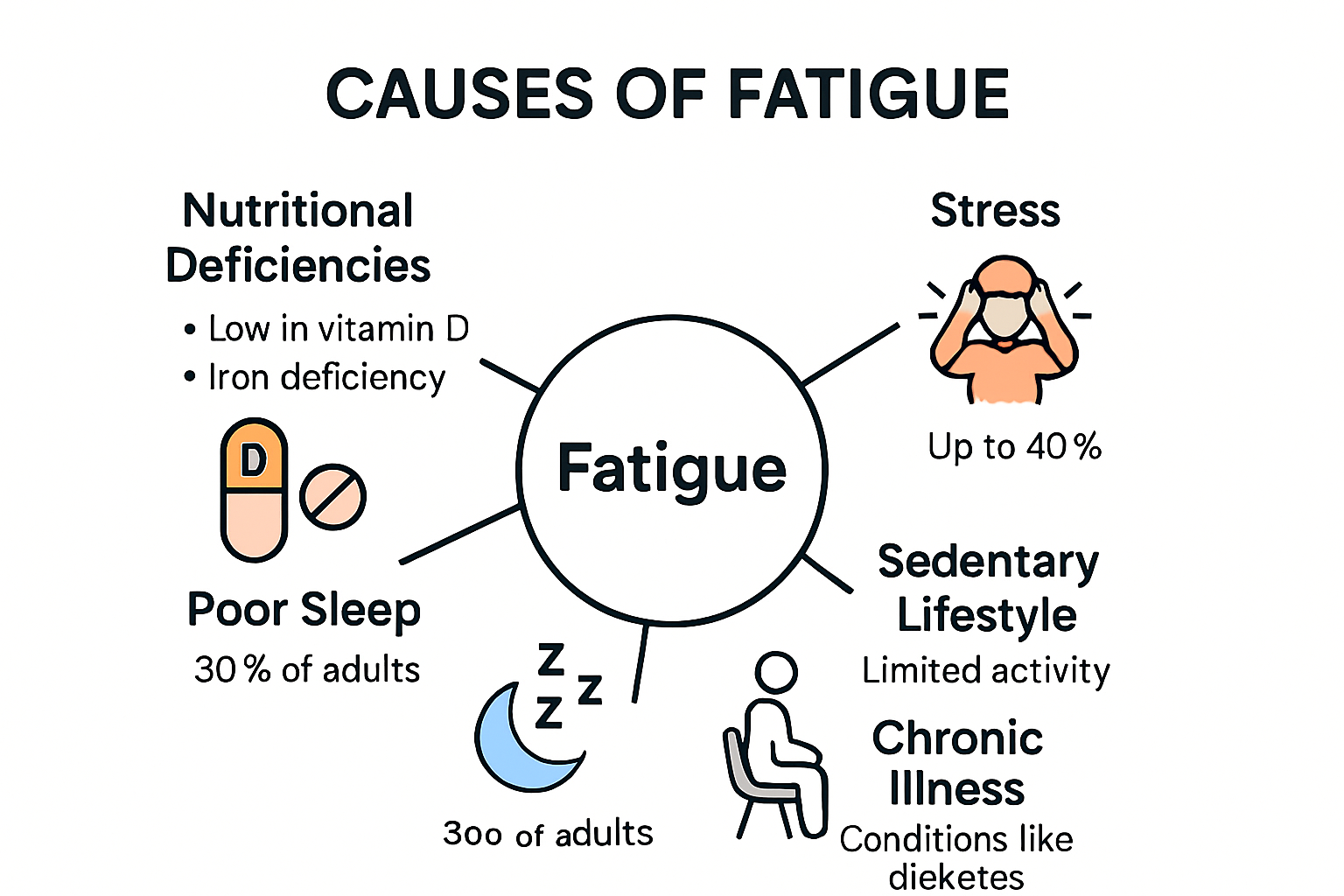 Root causes and major factors of chronic fatigue visualized