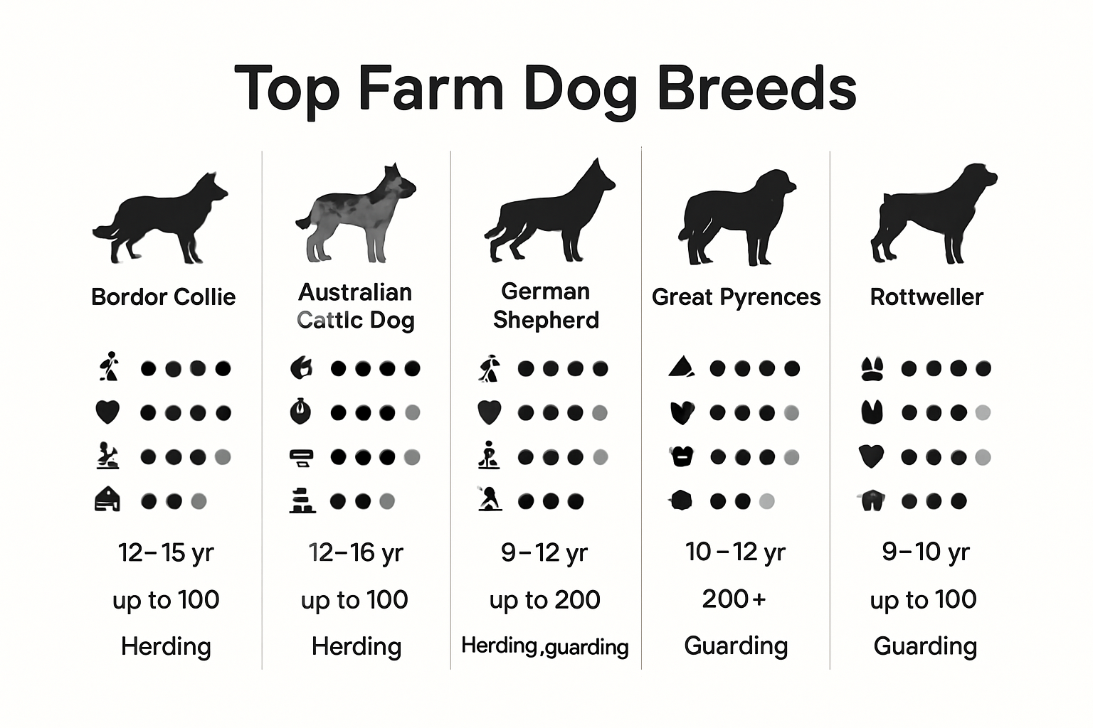 Infographic comparing best farm dog breed traits