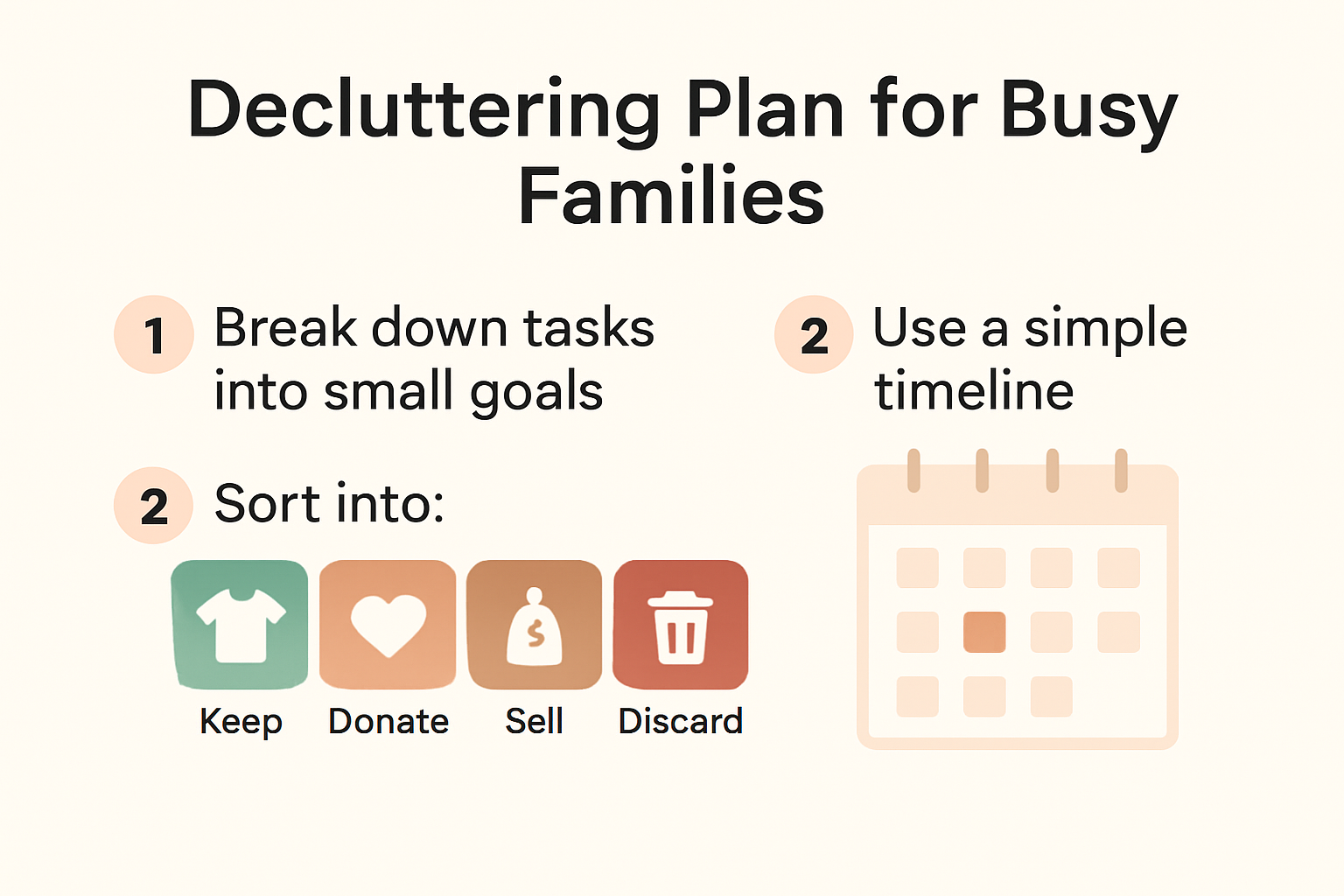Decluttering plan steps and categories illustrated