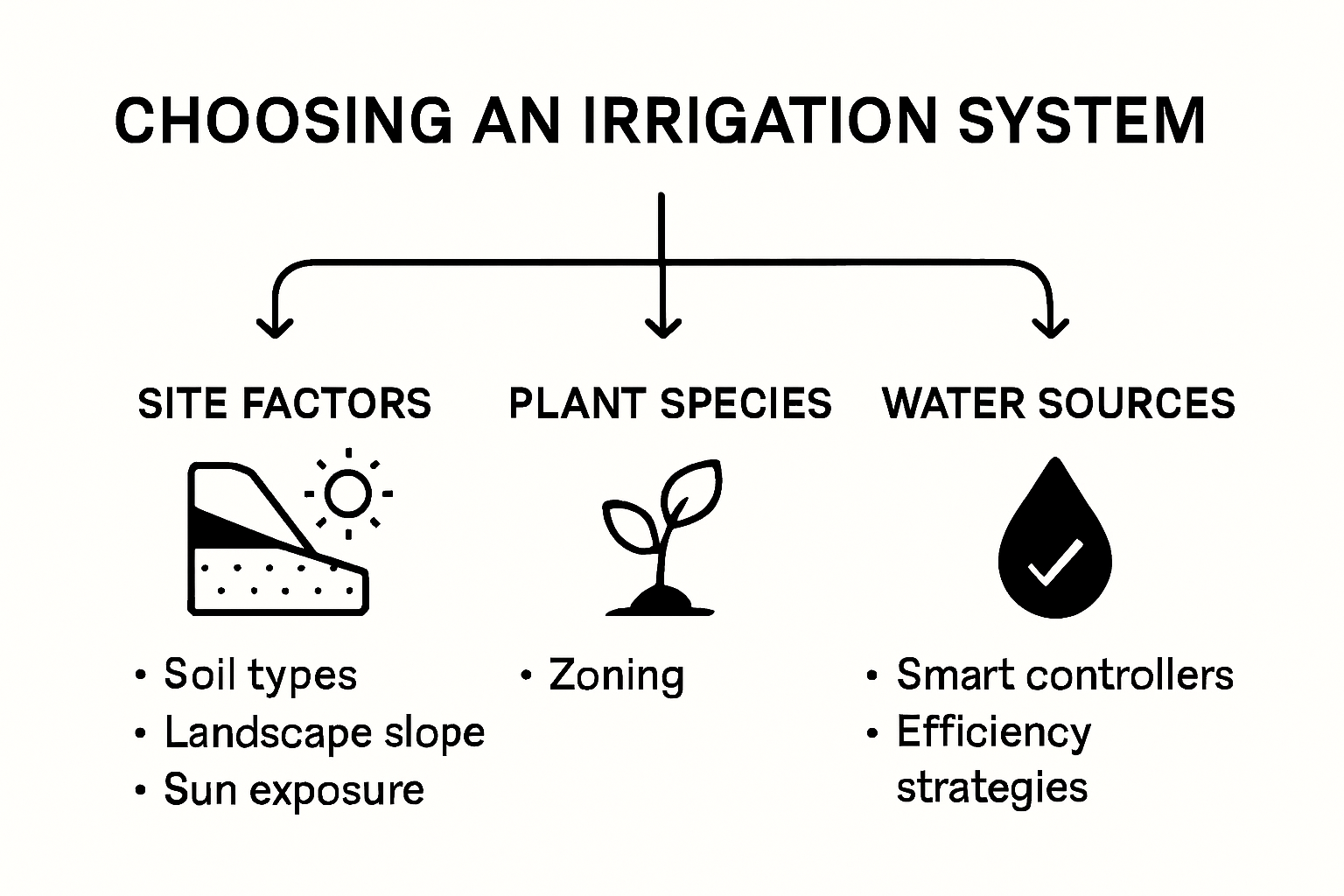 Infographic showing key irrigation system considerations for Calgary