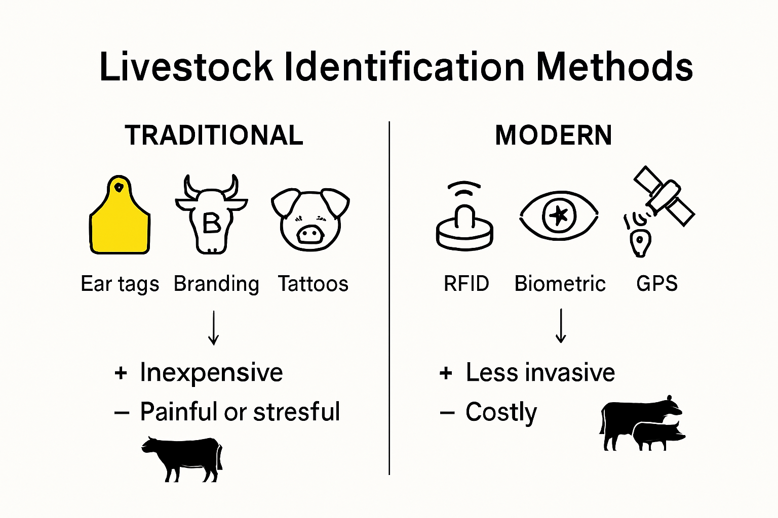 Infographic comparing livestock identification methods