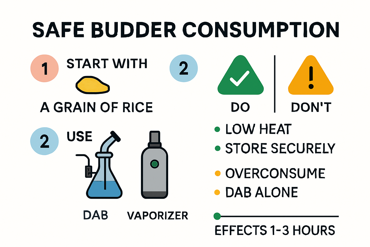 Infographic showing safe budder use steps and precautions
