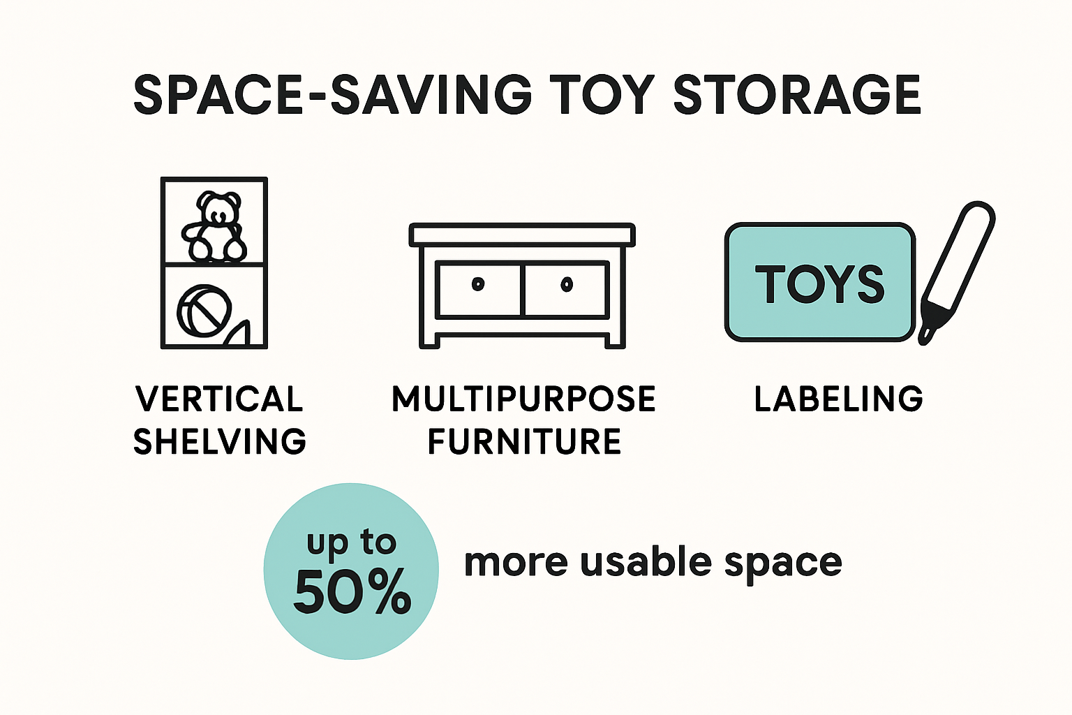 Infographic showing toy storage strategies for small spaces