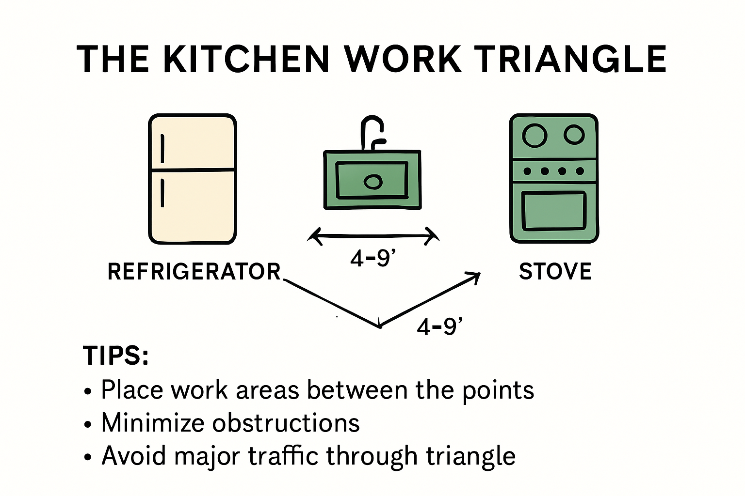 Illustration of the kitchen work triangle layout