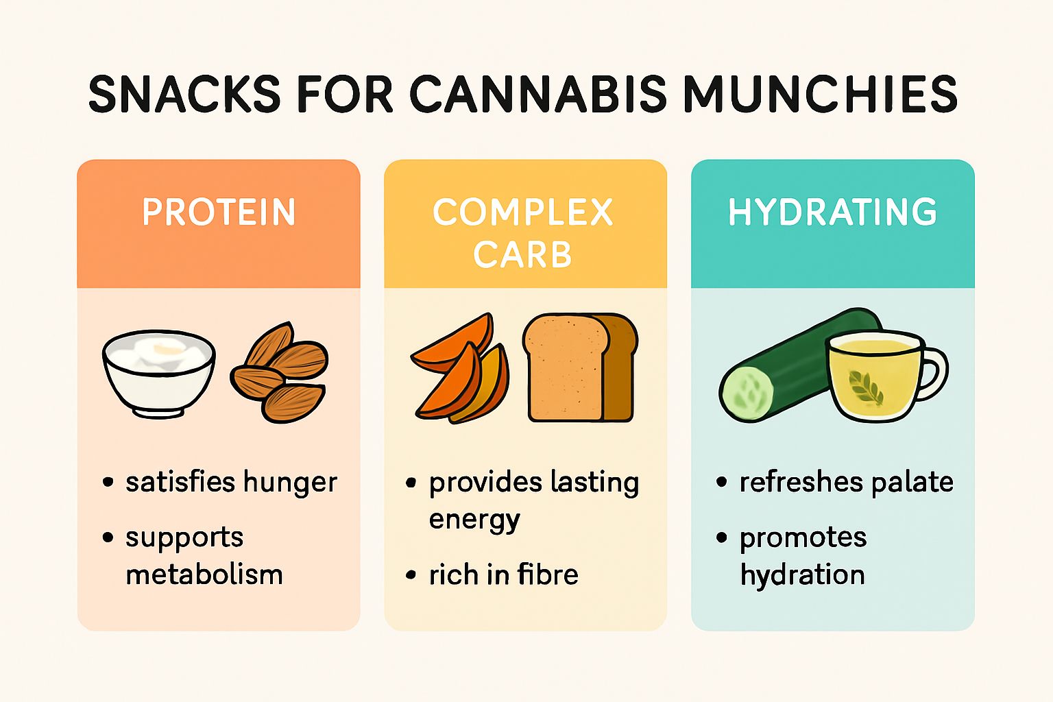 Infographic of healthy snack options for managing cannabis munchies