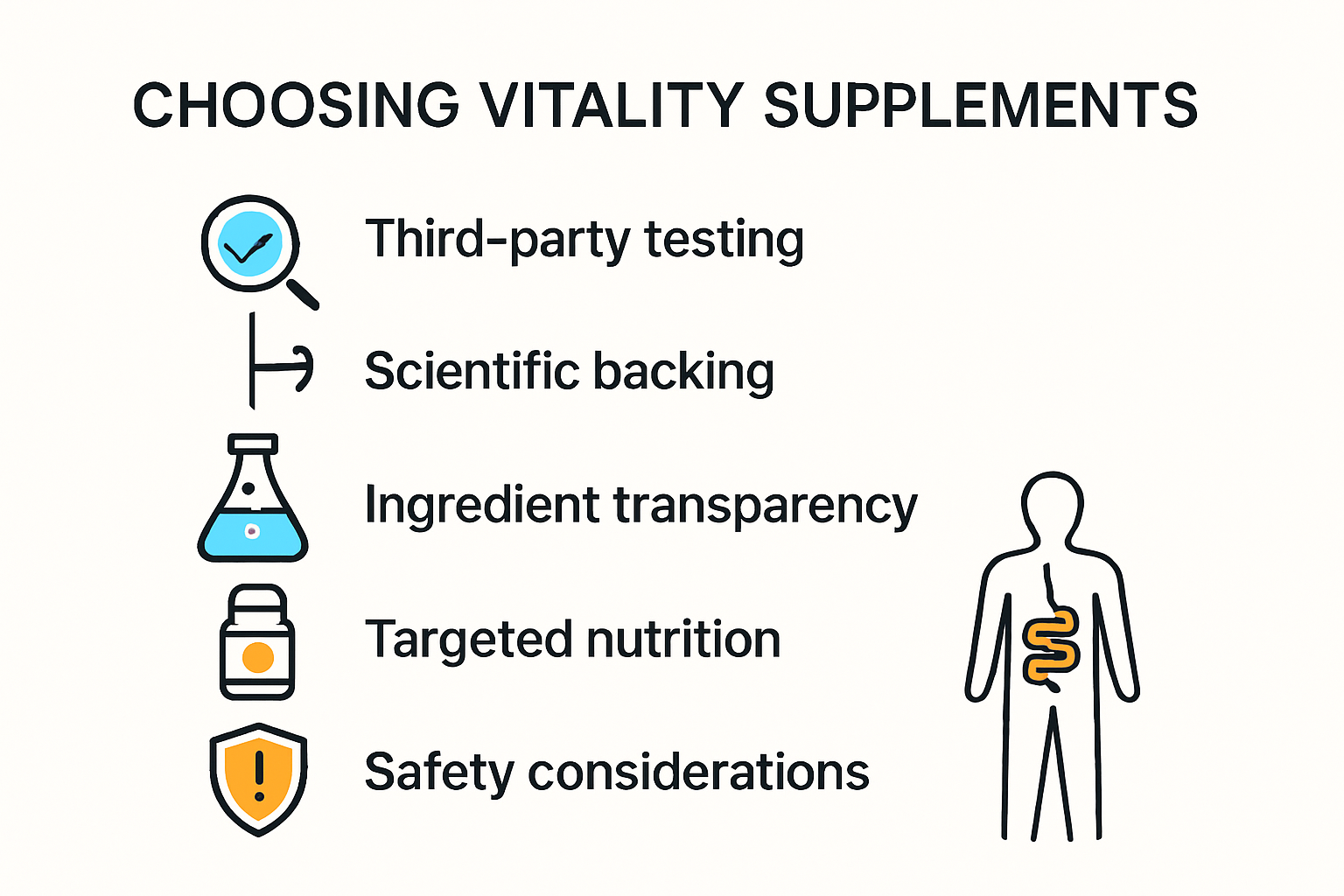 Checklist infographic for choosing safe vitality supplements