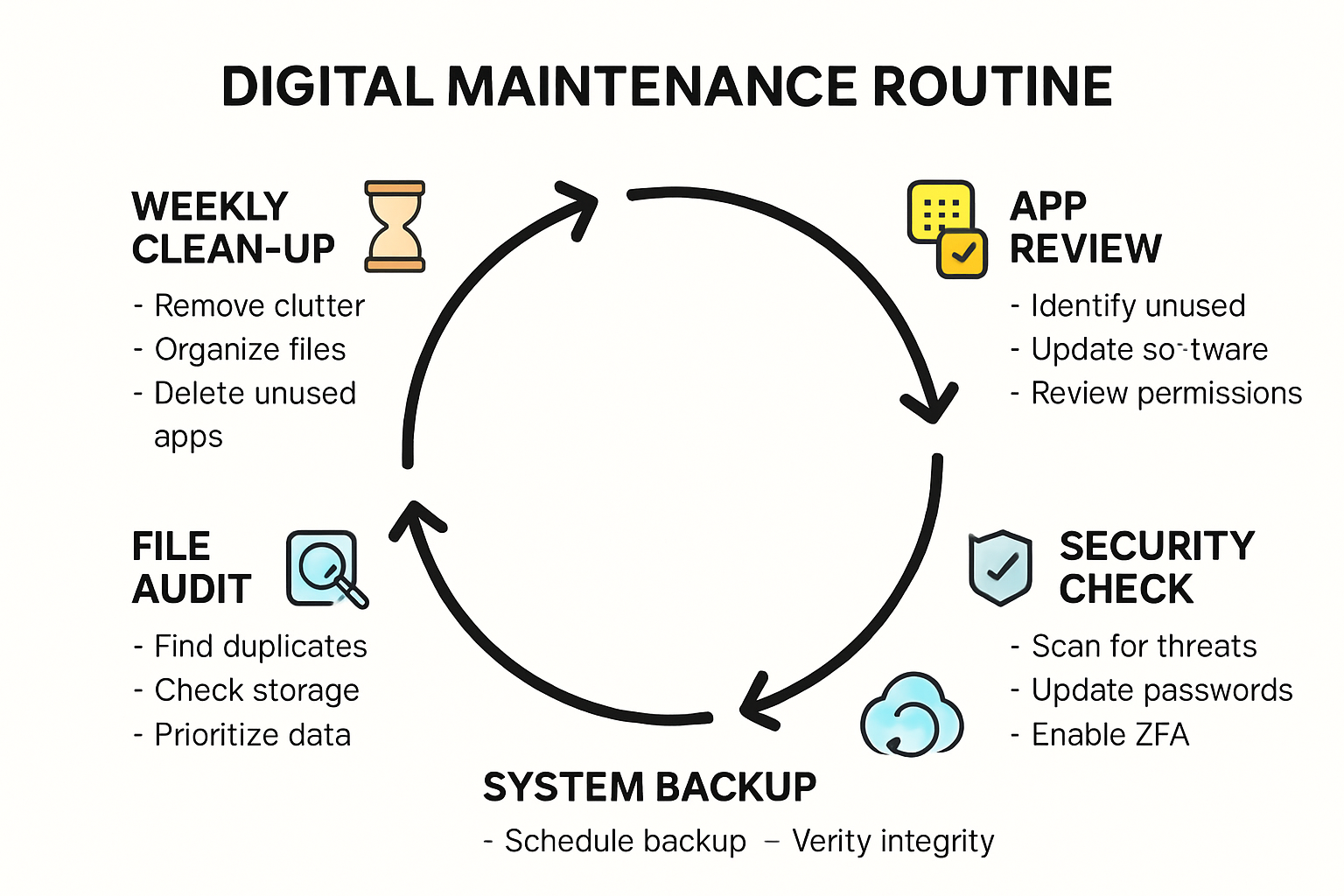 Infographic showing digital maintenance routine steps