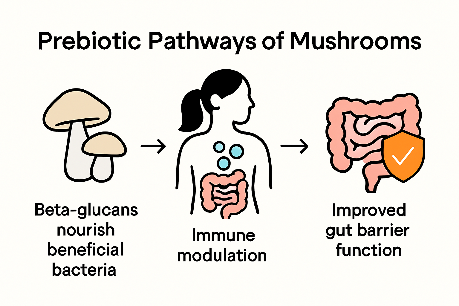Infographic showing prebiotic benefits of mushrooms for women's gut health