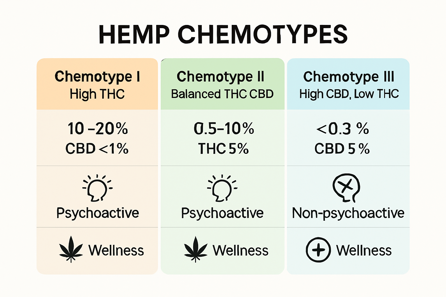 Infographic comparing three hemp chemotypes and their effects