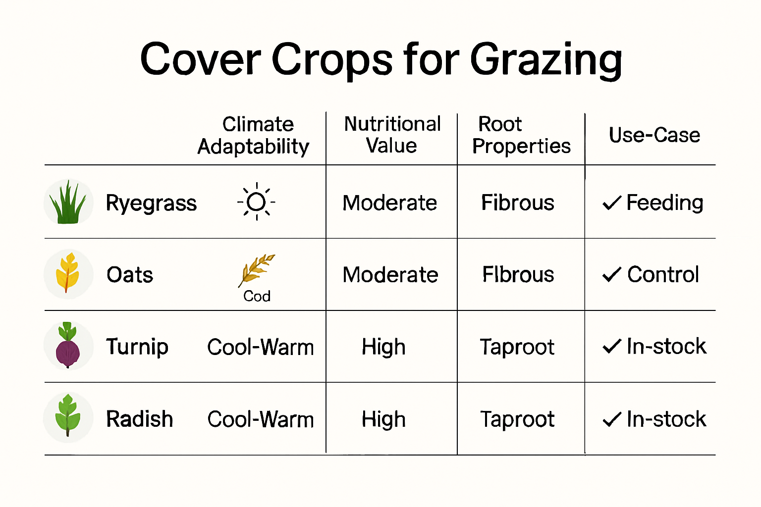 Infographic comparing popular cover crop species for grazing