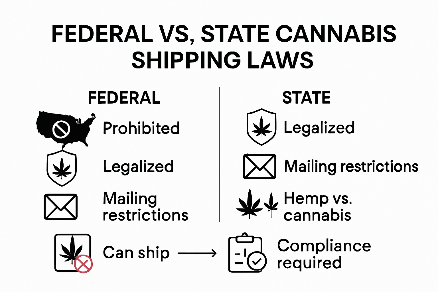Infographic comparing federal and state cannabis shipping laws
