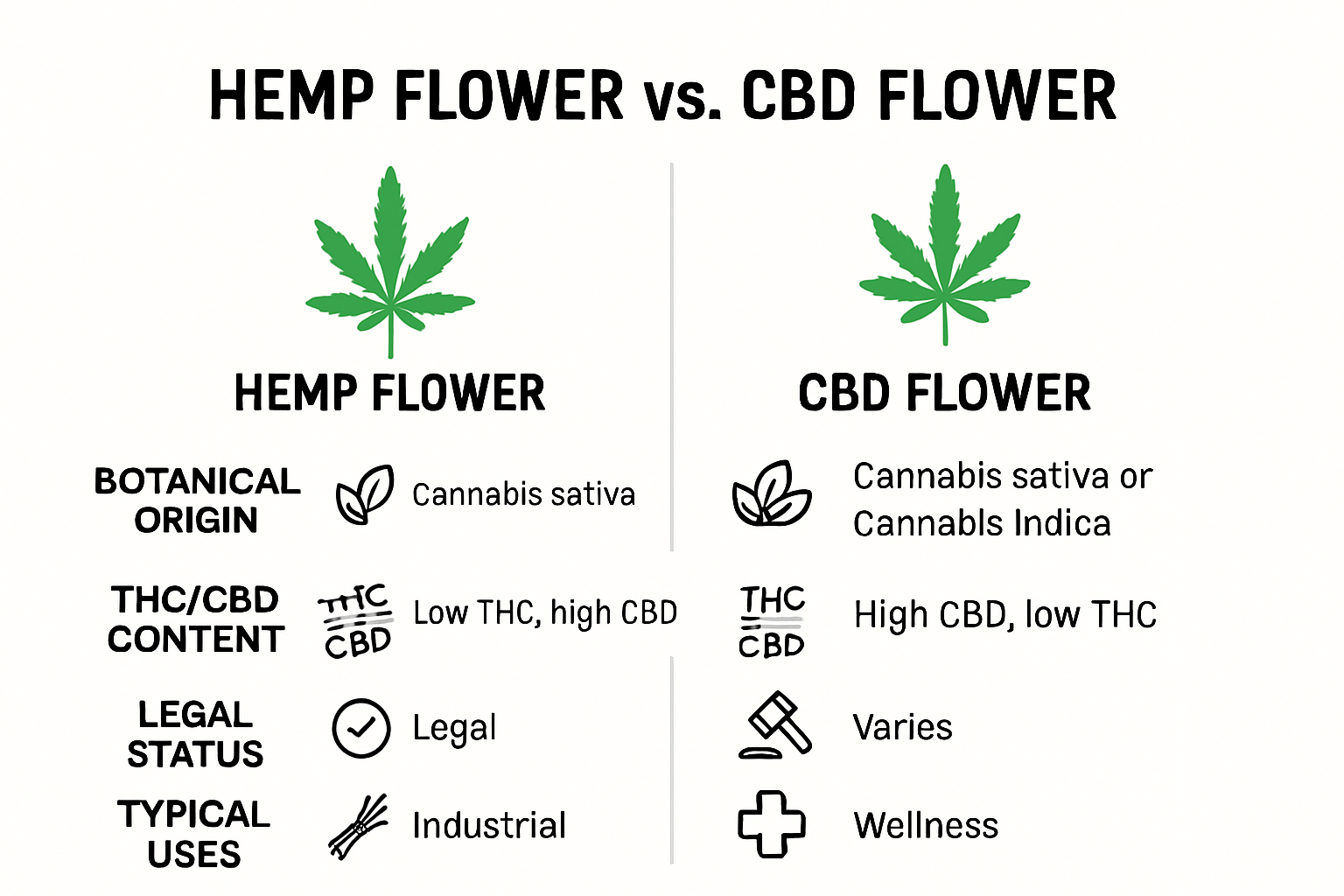 Visual comparison of hemp flower vs CBD flower