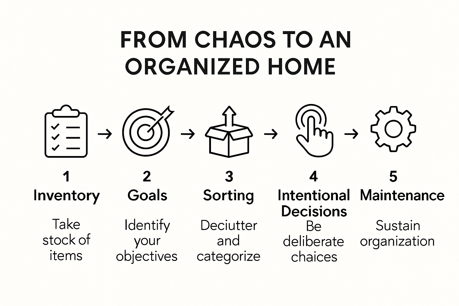 Five key decluttering steps in graphic overview