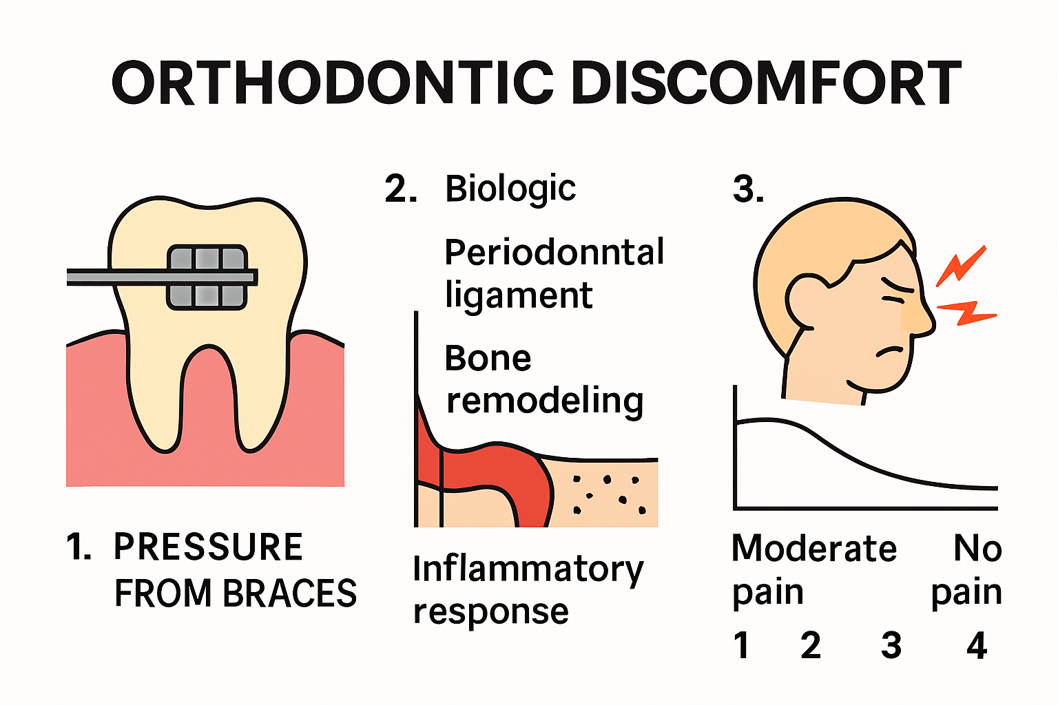 Infographic on biological process of braces discomfort