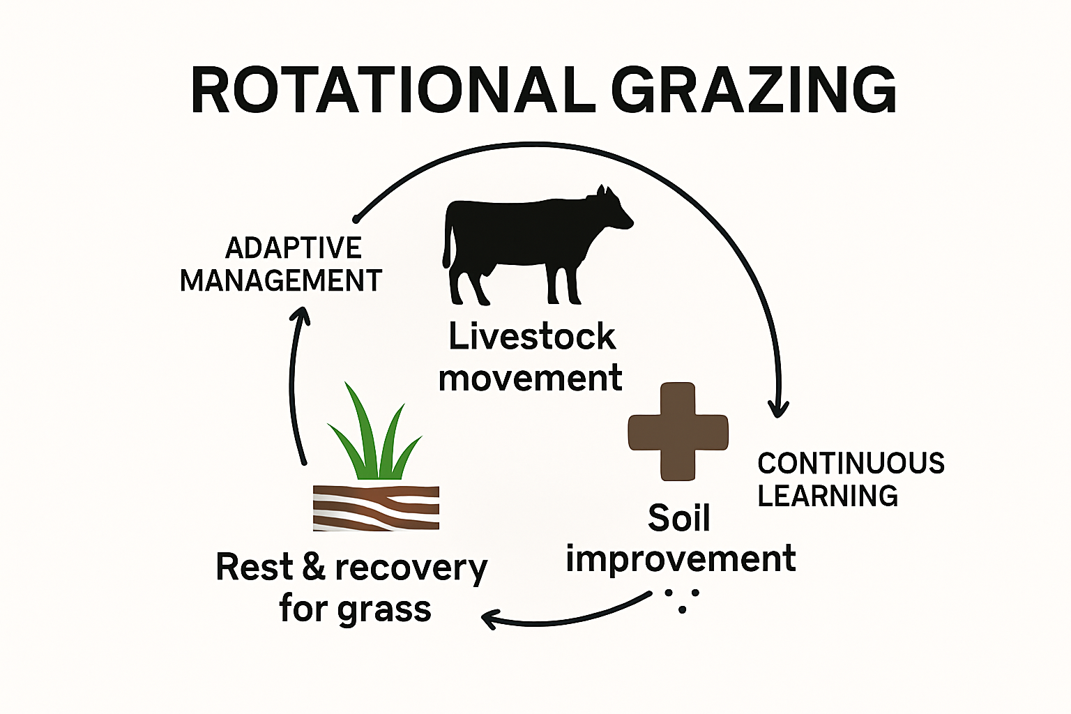 Infographic showing cycle of rotational grazing and ecosystem benefits