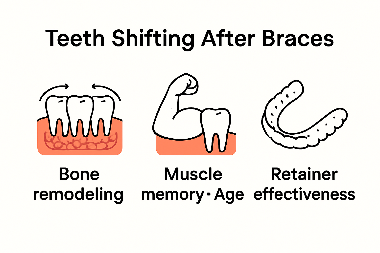 Infographic showing teeth shifting process and retention tips