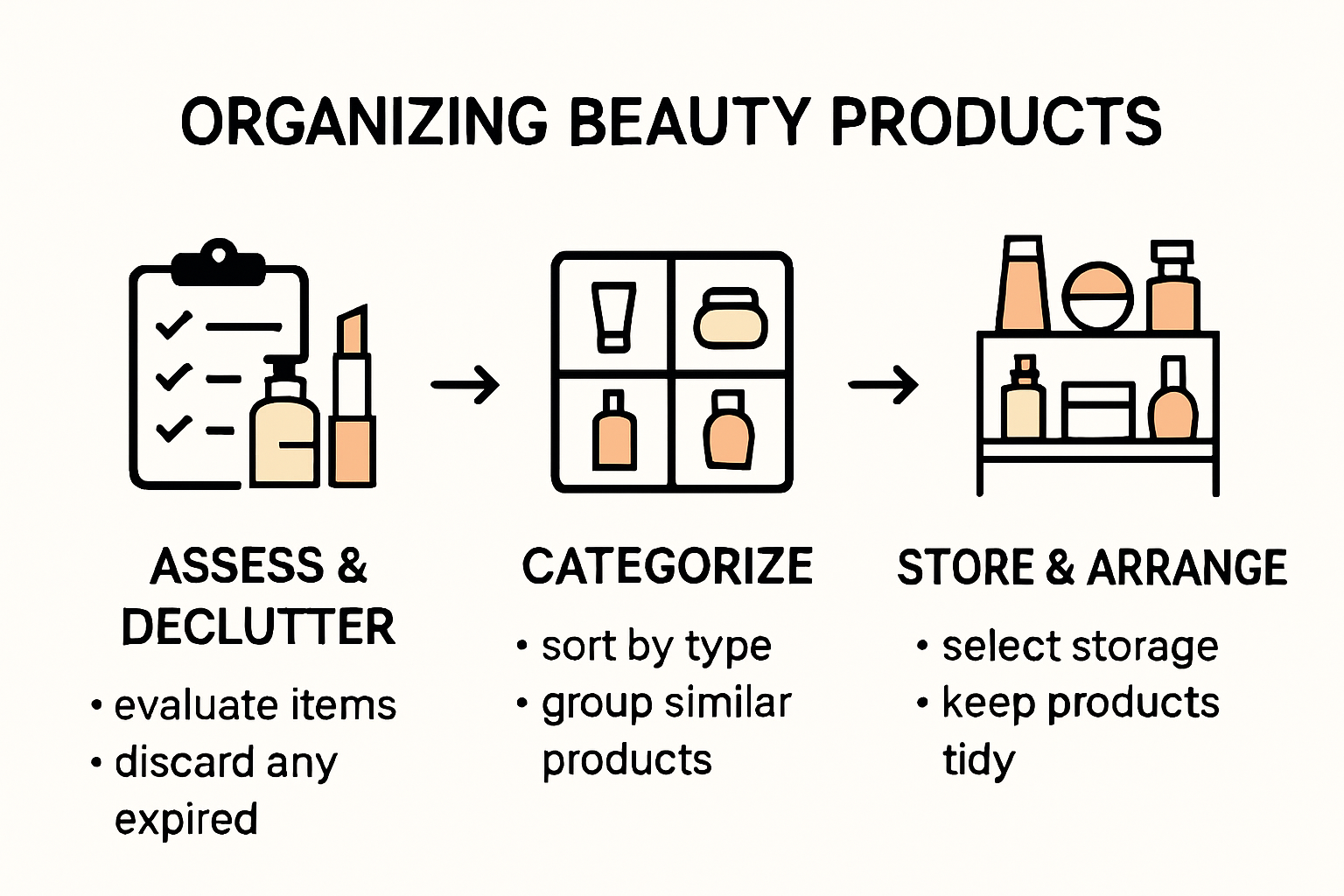 Organizing beauty products step-by-step infographic