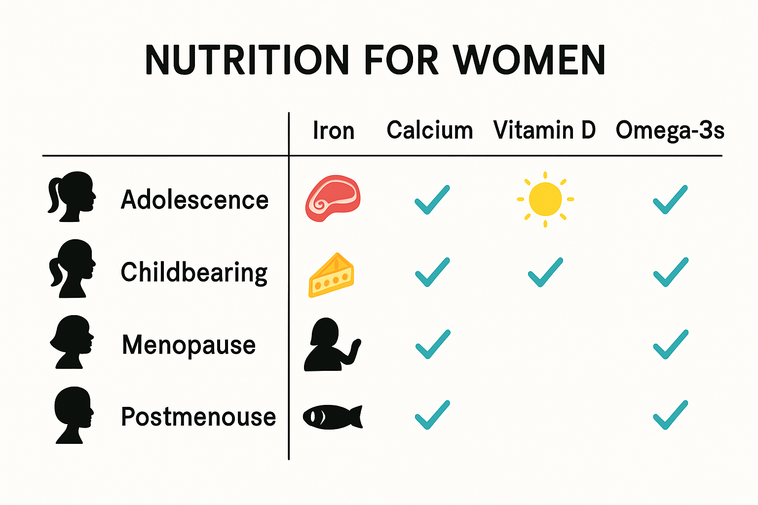 Women's nutritional needs by life stage infographic