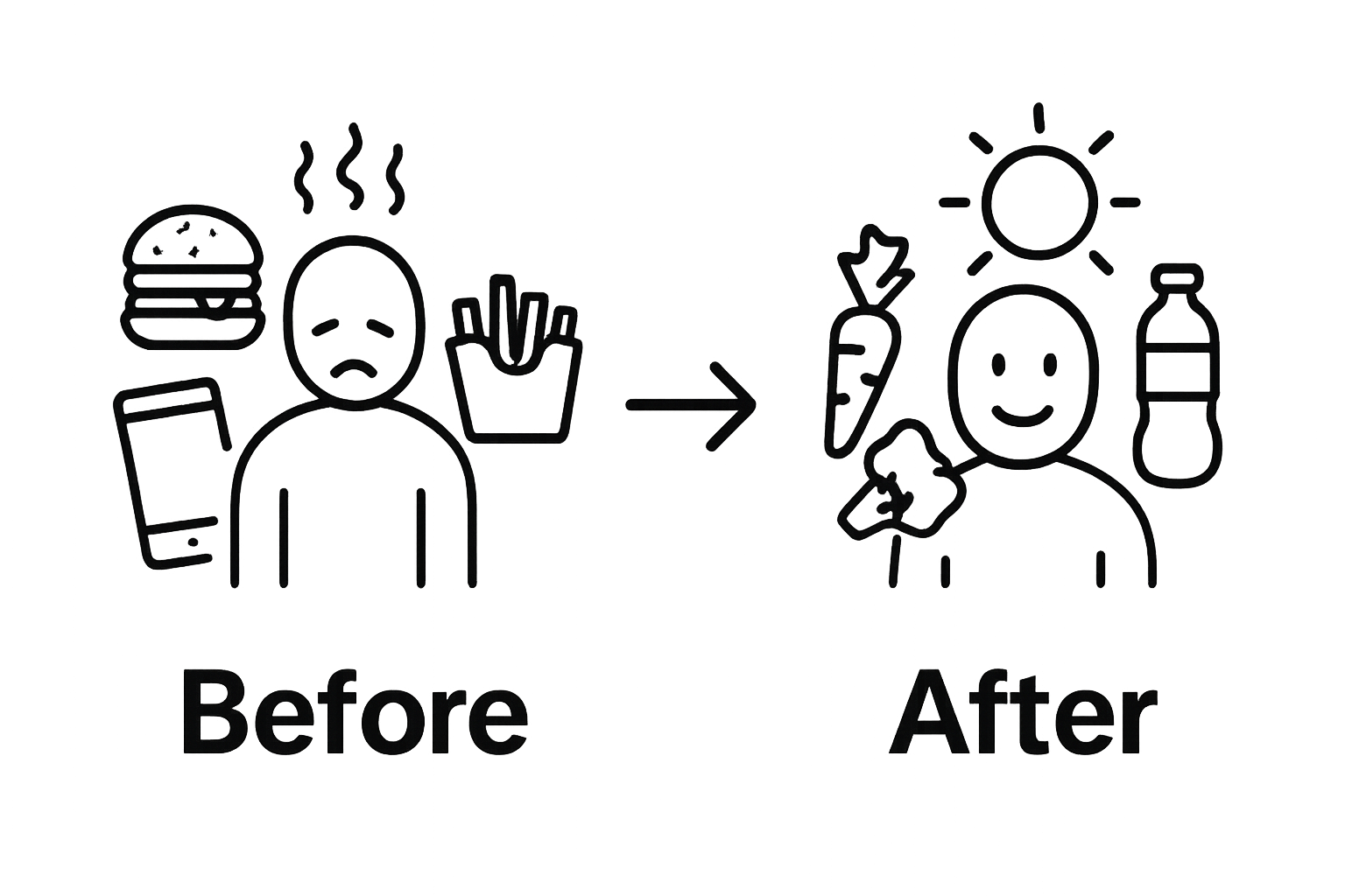 Before and after energy levels comparison infographic