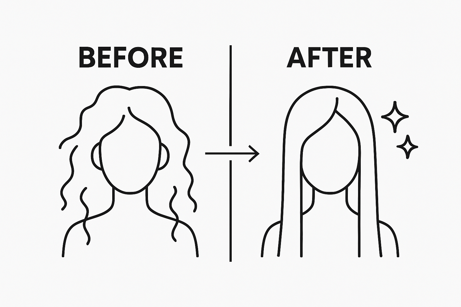 Comparison of frizzy hair versus sleek, straightened hair