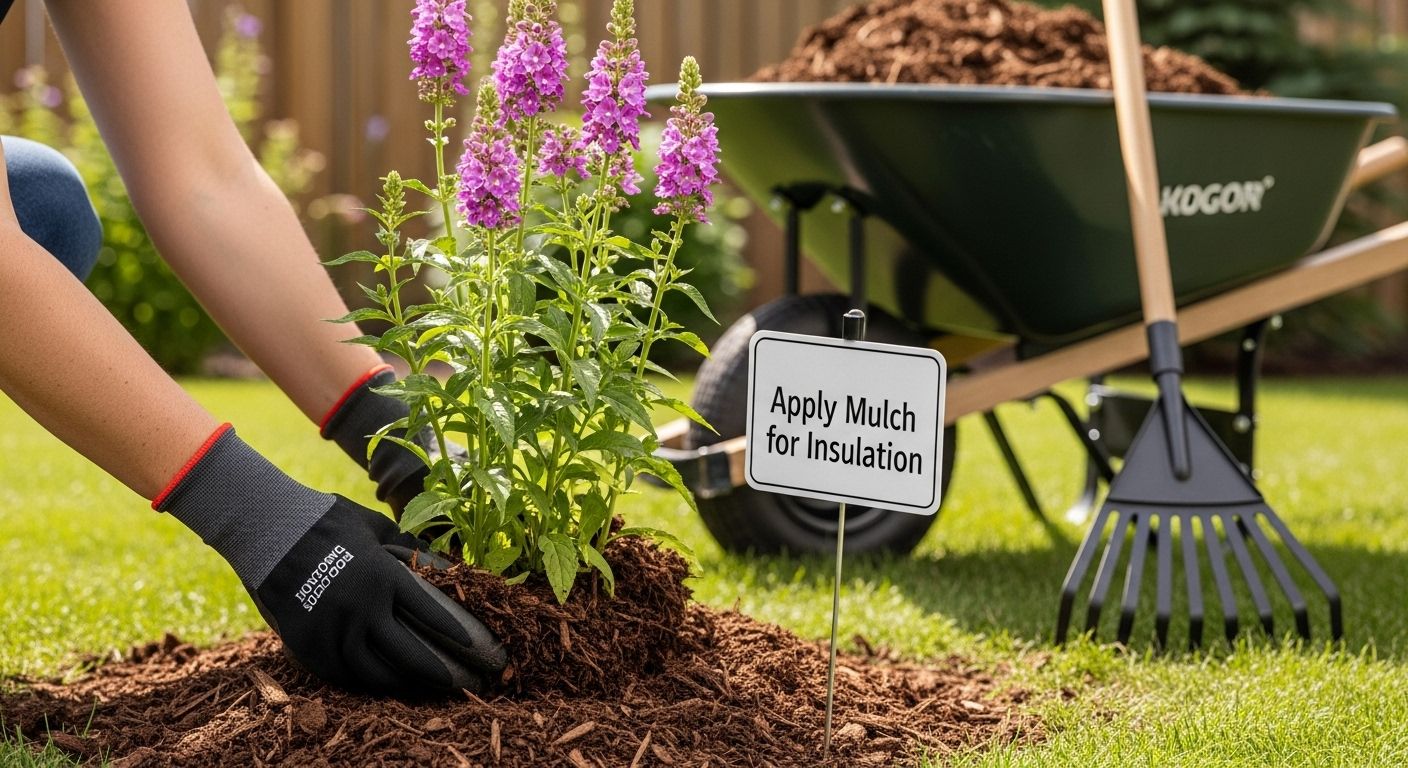 hands mulching garden bed