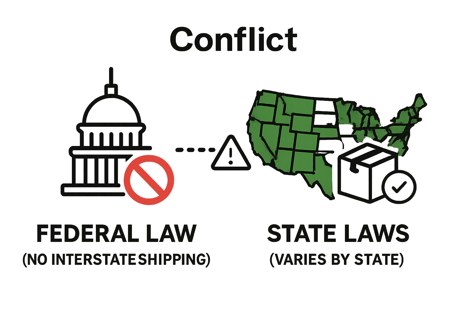 Infographic comparing federal vs. state cannabis shipping laws