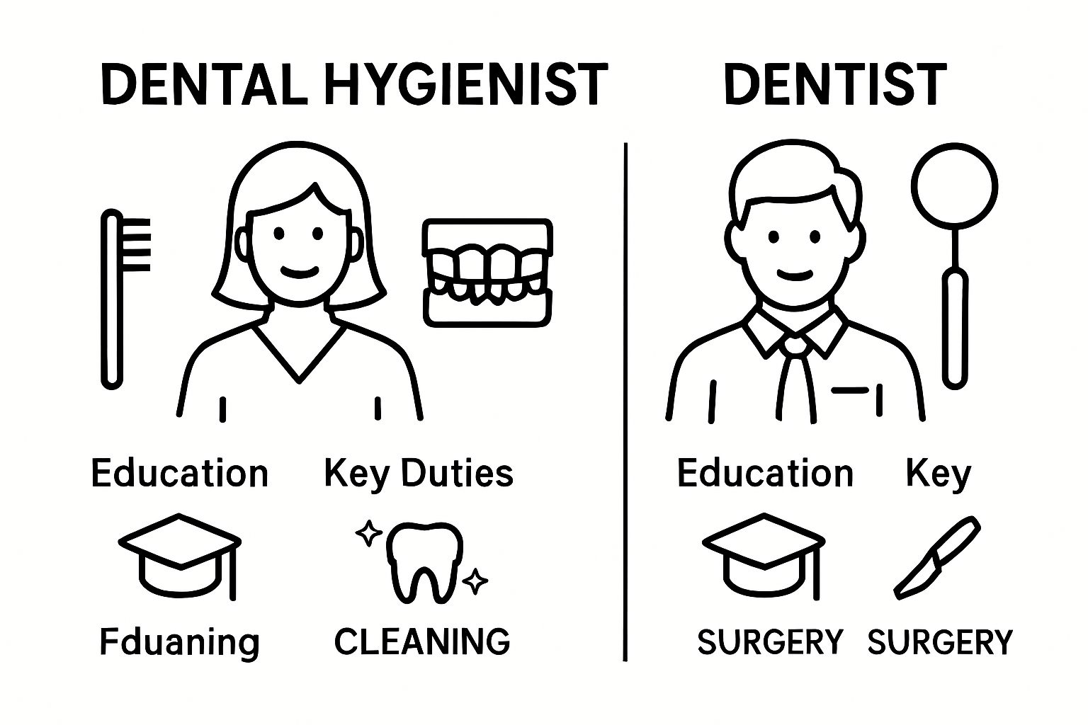 Dental hygienist and dentist job comparison chart
