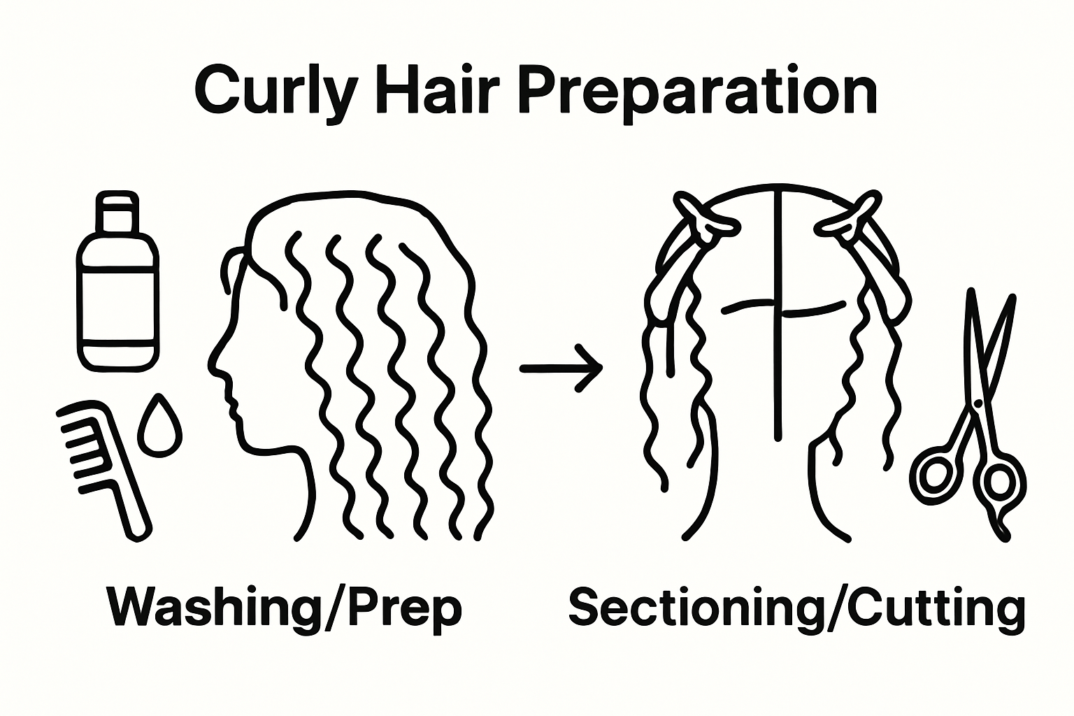 Infographic of curly hair washing and sectioning steps