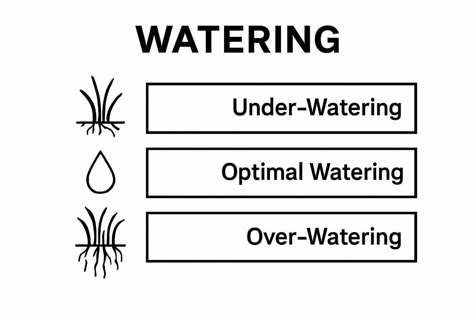 Infographic comparing under, over, and optimal lawn watering