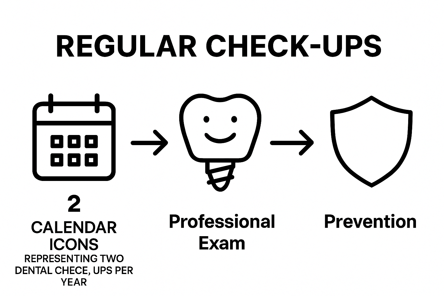 Simple infographic showing dental implant check-up schedule and preventive benefits