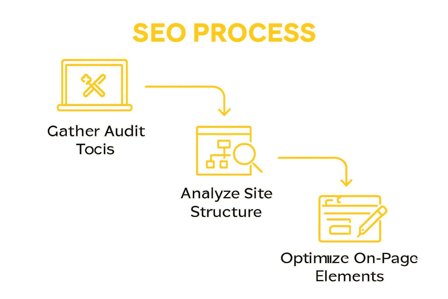 Three-step technical SEO audit process visual