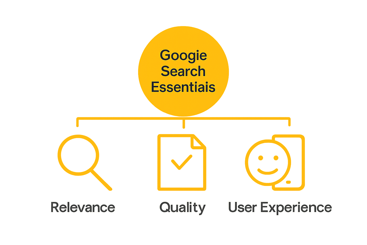Infographic showing relevance, quality, and user experience as foundations of Google Search Essentials.