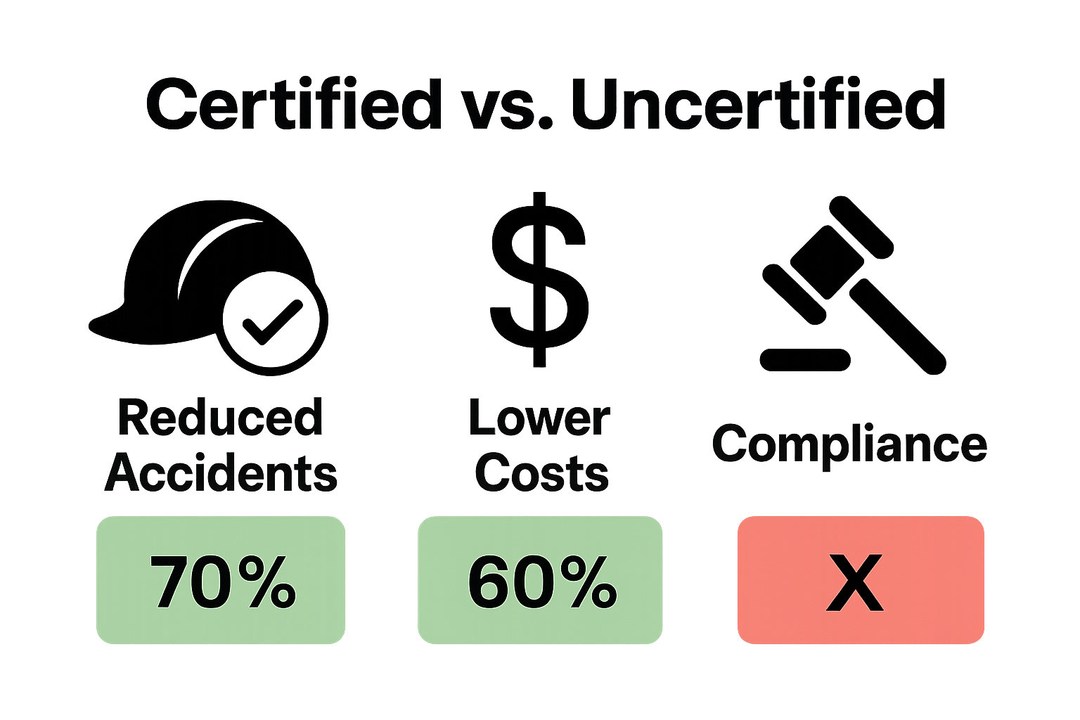 Infographic comparing certified and uncertified pallet jack operation outcomes